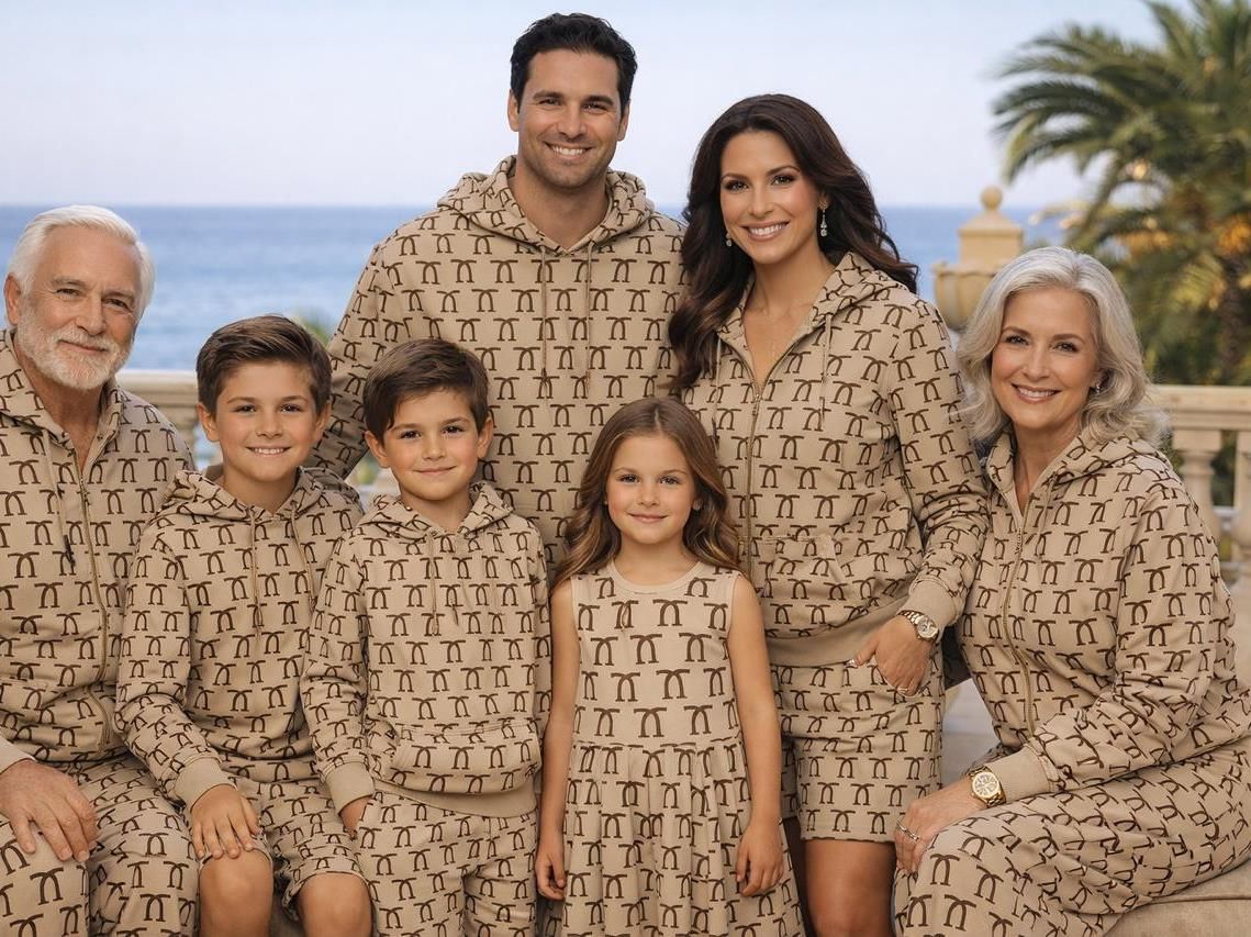 Three generations in a matching monogram print
